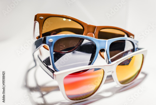 Sunglasses in different colors and shapes. Great accessory for clothing.