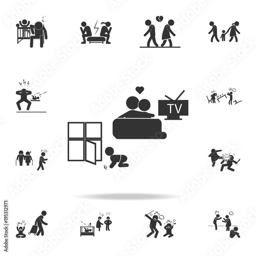 parents giving wrong upbringing icon. Detailed set of illustration bad family icons. Premium quality graphic design. One of the collection icons for websites, web design