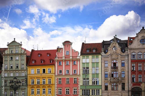 Colored houses on the central square of Wroclaw