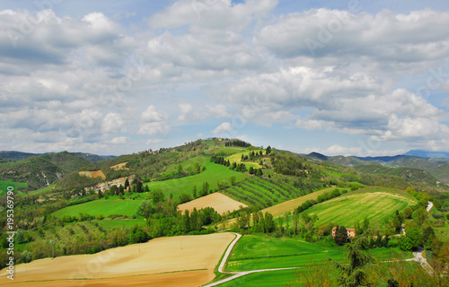 View of the beautiful Italian countryside from the medieval town of Montone in Umbria