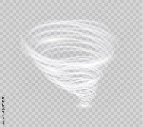 A glowing tornado. Rotating wind. Beautiful wind effect. Isolated on a transparent background. Vector illustration