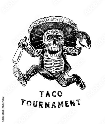 taco tournament eating competition skull mexican man
