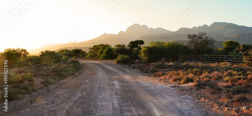 Sunrise on a farm in the Little Karoo region, over the Cockscomb Mountains in the Eastern Cape, South Africa