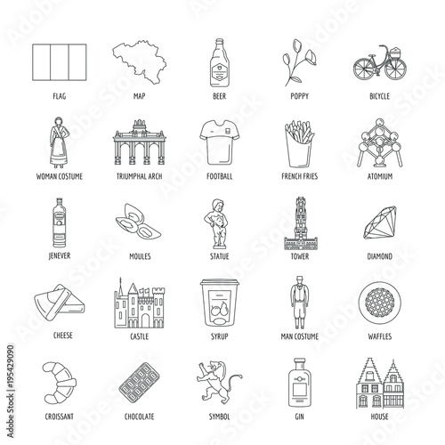 Belgium icons set , outline style