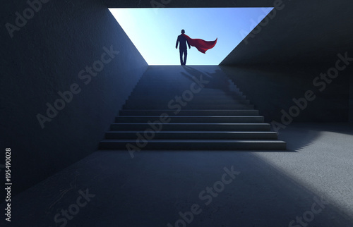 Successful hero businessman climbing on stair , ambitions concept .