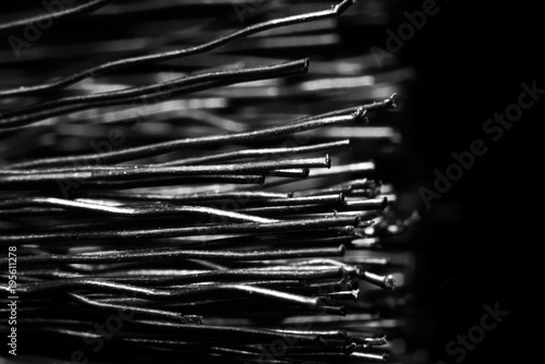 Rigid wire brush macro, black and white photo