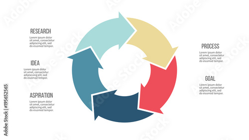Business infographics. Circle with 5 parts, arrows. Vector template.