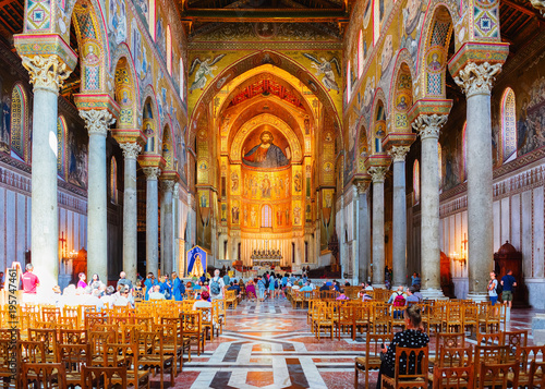 People in Monreale Cathedral Sicily