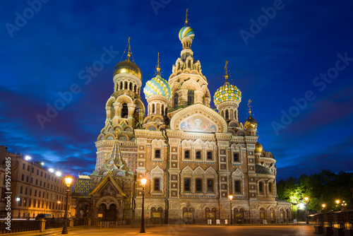 Cathedral of the Resurrection of Christ (Saved-on-the-Blood) on a summer night. Saint-Petersburg, Russia