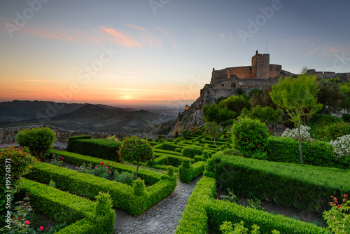 Amazing Sunset at Castle Marvao, a small picturesque village in the Alentejo. Panoramic view landscape.