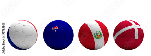 France Australia Peru Denmark soccer football ball 3d rendering Group B