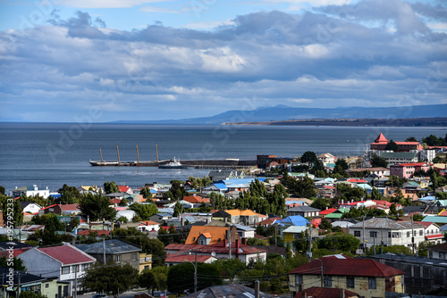 Panoramic view of Punta Arenas and Straits of Magellan. Patagonia, Chile, South America