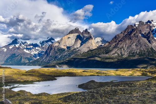 Panoramic View of Los Cuernos and Lago Nordenskjold, Torres del Paine National Park, Patagonia, Chile