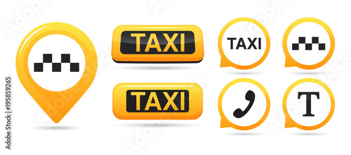 Taxi service vector icons. Taxi map pointer, taxi signs. Taxi service icon set
