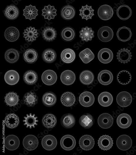 Vector Turning Rosettes Pattern - Graphic Spirograph Epicycloid and Hypocycloid Element Set - Generative Op Art 