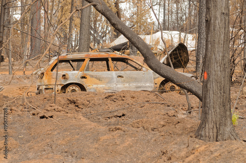 Destruction of the forest and damage to homes caused by the California Butte fire