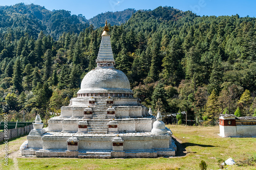 Chendebji Chorten - Eastern Bhutan. The chorten is situated at the point where the three ridges and the three edges of the sky meet. It bears similarity to the Jarung Khashor stupa in Nepal.