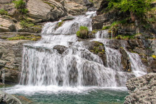 Lillaz waterfalls near Cogne, Gran Paradiso national park, Aosta Valley in the Alps, Italy