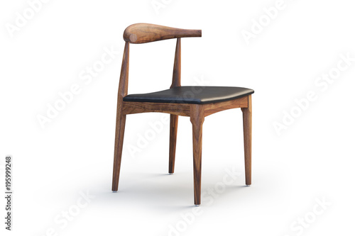 Wooden chair with leather seat. 3d render