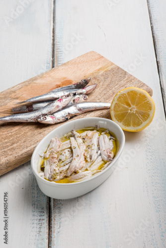 marinated anchovies with olive oil and lemon