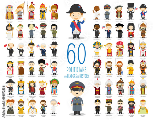 Kids Vector Characters Collection: Set of 60 relevant Politicians and Leaders of History in cartoon style.