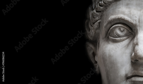 Statue of Roman Nobel Man isolated at black background, Rome, Italy