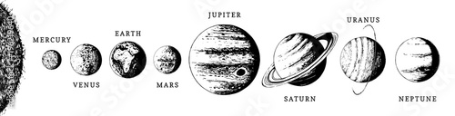 Solar system infographics in vector. Hand drawn illustration of eight planets