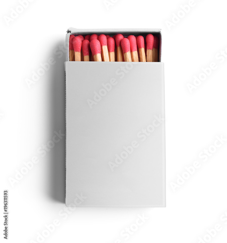 Top view of opened blank matchbox isolated on white background
