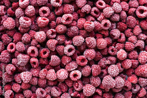 View from above on frozen raspberries.