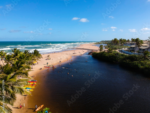 Drone view of Praia do Imbassai, Bahia, Brazil
