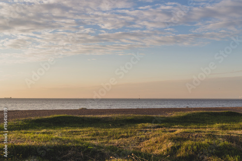 Golden hour spring coastline landscape, Park Aleksandria, Saint-Petersburg