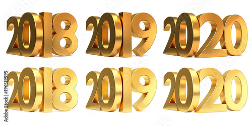 2018 2019 2020 gold 3d rendering