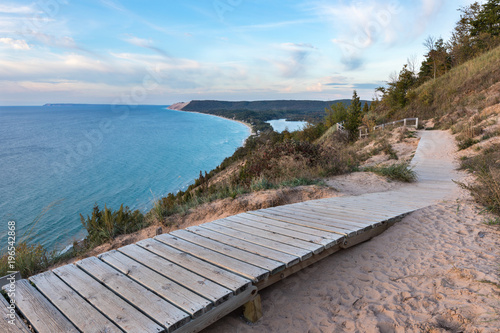 Sleeping Bear Dunes Overlook in Northern Michigan on Sunny Day