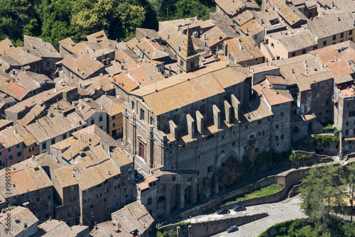 Aerial image of the old part of Capranica town in Province of Viterbo