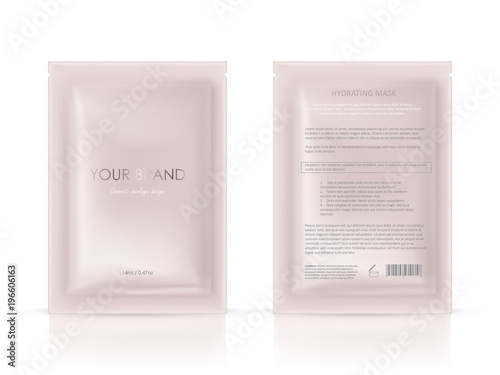 Vector realistic blank package, disposable foil sachet for facial mask or shampoo, isolated on background. Cosmetic product for face care, skin treatment. Mockup for brand promotion, packaging design