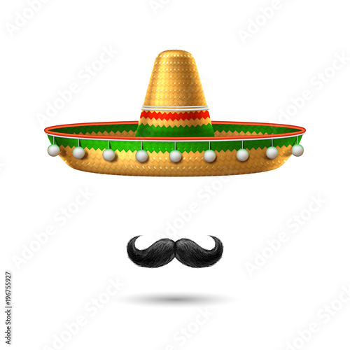 Vector sombrero mexican hat mustache cinco de mayo
