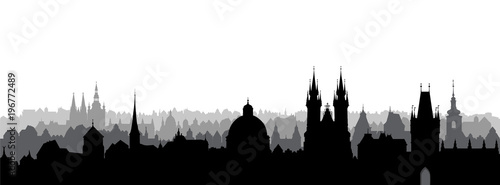 Prague city, Czech. Skyline view. Cityscape with cathedral landmark building.