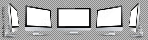 Five black computer monitor with white display in turn - vector