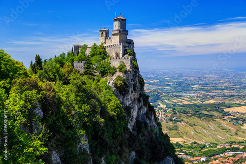 Fortress Guaita on Mount Titano is the most famous tower of San Marino, Italy. 