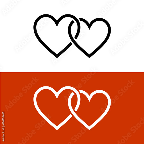 Two line style hearts together linked love symbol.