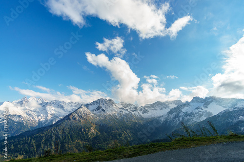 Panorama of Snow Mountain Range Landscape with Blue Sky at Matterhorn Peak Alps