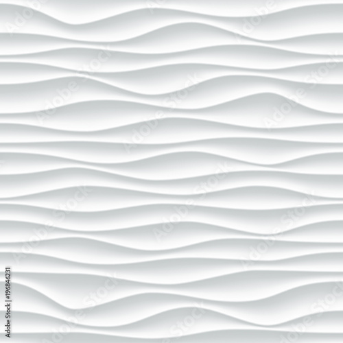 Biały fala wzoru tła z bezszwową fala ściany teksturą. Wektor modne tętnienia tapety dekoracji wnętrz. Bezproblemowa konstrukcja geometrii 3d