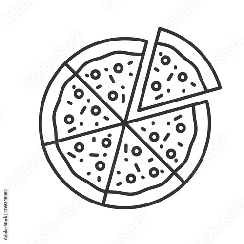 Pizza with one slice separated linear icon