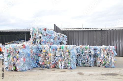 Compresed plastic bottler ready for recycling