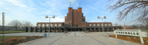 City hall in Rotehornpark in Magdeburg, built in 1927, listed as monument. Stadthalle means city hall