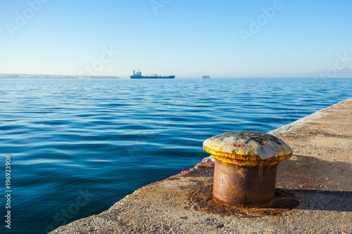 Ships in the gulf of Thessaloniki, Greece. Sunny day