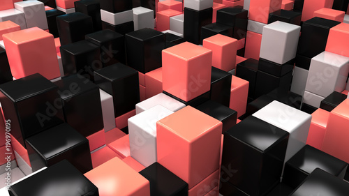 Wall of white, black and red cubes