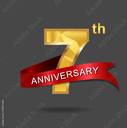 7th anniversary, aniversary, years anniversary celebration logotype. Logo,numbers and ribbon anniversary.