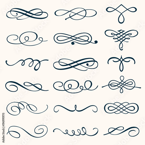 Vector set of calligraphic design elements and page decorations. Elegant collection of hand drawn swirls and curls for your design