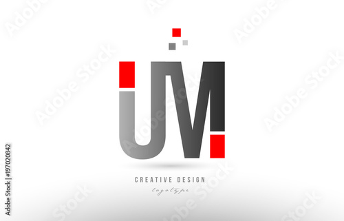 red grey alphabet letter um u m logo combination icon design